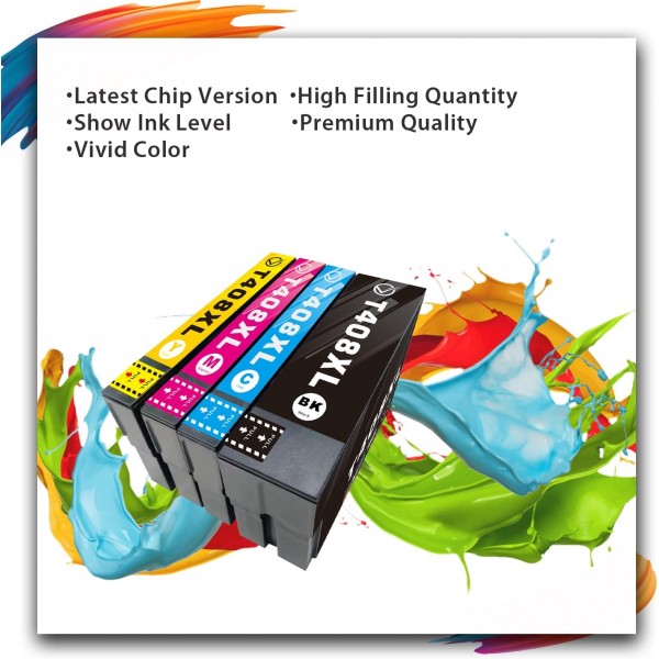 Epson Workforce Pro WF-C4810DTWF 프린터에서 사용하는 Epson 408 408L용 Victor 408L 잉크 카트리지 교체(BK C M Y 4 팩)