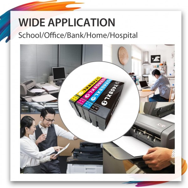 Epson Workforce Pro WF-C4810DTWF 프린터에서 사용하는 Epson 408 408L용 Victor 408L 잉크 카트리지 교체(BK C M Y 4 팩)