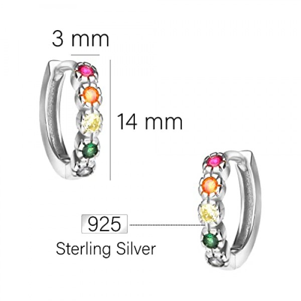 SOFIA MILANI - 여성용 925 실버 귀걸이 - 멀티 컬러 지르코니아 후프 귀걸이