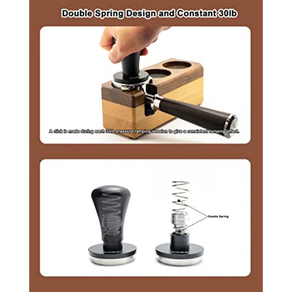 보정된 에스프레소 탬퍼 51mm | MIGOOZI 304 스테인레스 스틸 에스프레소 커피 핸드 탬퍼 | Delonghi, Gevi, Yabano 51mm 포터필터용 전문 에스프레소 바리스타 30파운드 스프링 장