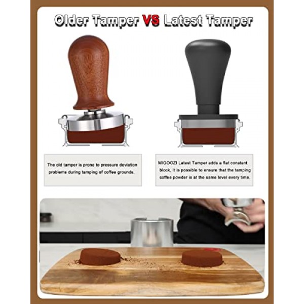 보정된 에스프레소 탬퍼 51mm | MIGOOZI 304 스테인레스 스틸 에스프레소 커피 핸드 탬퍼 | Delonghi, Gevi, Yabano 51mm 포터필터용 전문 에스프레소 바리스타 30파운드 스프링 장