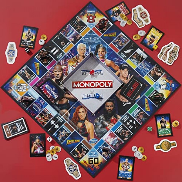 Hasbro Gaming Monopoly: 8세 이상을 위한 Wrestlemania Edition 보드 게임, WWE Wrestlemania에서 영감을 받은 모노폴리 게임, 2-6인용 가족 게임, 어린이 게임