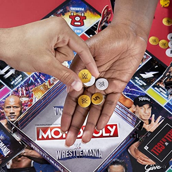 Hasbro Gaming Monopoly: 8세 이상을 위한 Wrestlemania Edition 보드 게임, WWE Wrestlemania에서 영감을 받은 모노폴리 게임, 2-6인용 가족 게임, 어린이 게임