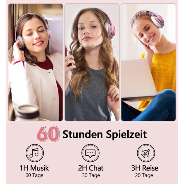 Lankey Sound 9S Bluetooth 헤드폰 오버이어, 60시간 재생, 6개의 EQ 모드가 있는 경량 무선 헤드폰, 마이크가 있는 HiFi 스테레오 접이식 헤드셋, 휴대폰/PC/가정용 소프트 이어 