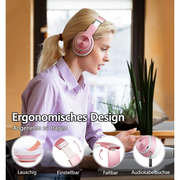 Lankey Sound 9S Bluetooth 헤드폰 오버이어, 60시간 재생, 6개의 EQ 모드가 있는 경량 무선 헤드폰, 마이크가 있는 HiFi 스테레오 접이식 헤드셋, 휴대폰/PC/가정용 소프트 이어 