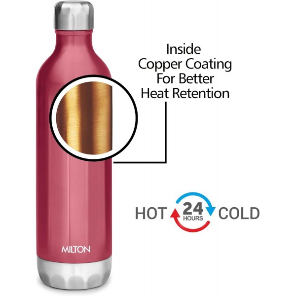 Milton Bliss 600 Thermosteel Hot and Cold 24시간 병 540ml 레드 | 누출 방지 | 운반하기 쉬운 | 사무실 병 | 하이킹 | 트레킹 | 여행 병 | 체육관 | 홈 | 레드 540ml