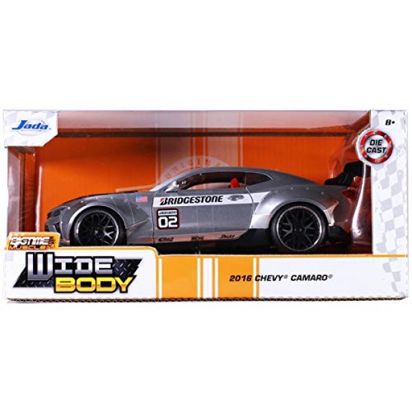 Jada Toys Bigtime Muscle 1:24 2016 Chevy Camaro SS Widebody 다이 캐스트 자동차 실버, 어린이 및 성인용 장난감