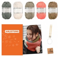 마이보시 뜨개질 세트 스카프 New Haven, No.1 울, 바늘 및 지침 포함, 모자 및 스카프용, 뜨개질 키트, 30% 메리노 울 루즈와 원형 뜨개질 바늘