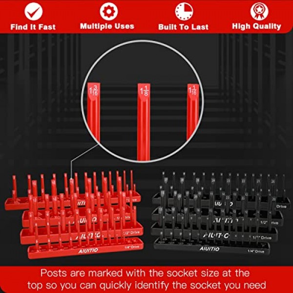 8피스 미터법 및 SAE 소켓 정리함 트레이 세트, 1/4인치, 3/8인치 및 1/2인치 드라이브 도구 상자용 표준 및 깊은 소켓 홀더, 176개 소켓 보관