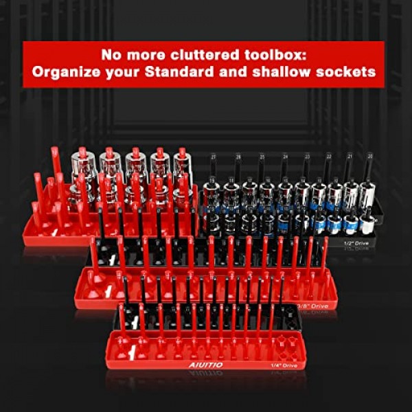 8피스 미터법 및 SAE 소켓 정리함 트레이 세트, 1/4인치, 3/8인치 및 1/2인치 드라이브 도구 상자용 표준 및 깊은 소켓 홀더, 176개 소켓 보관