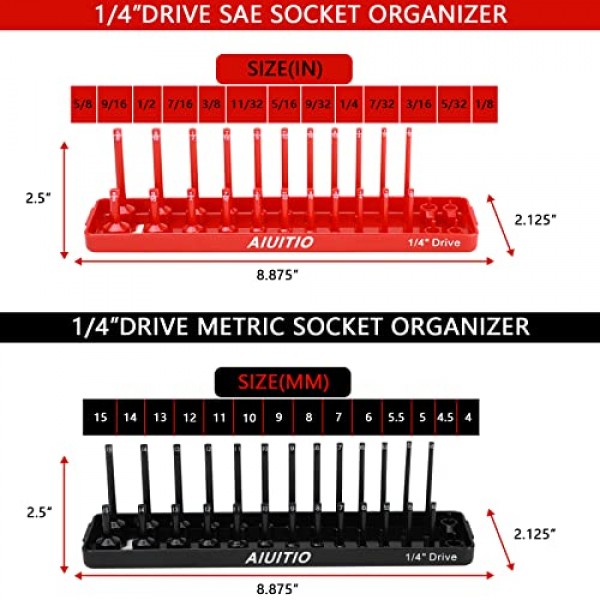 8피스 미터법 및 SAE 소켓 정리함 트레이 세트, 1/4인치, 3/8인치 및 1/2인치 드라이브 도구 상자용 표준 및 깊은 소켓 홀더, 176개 소켓 보관