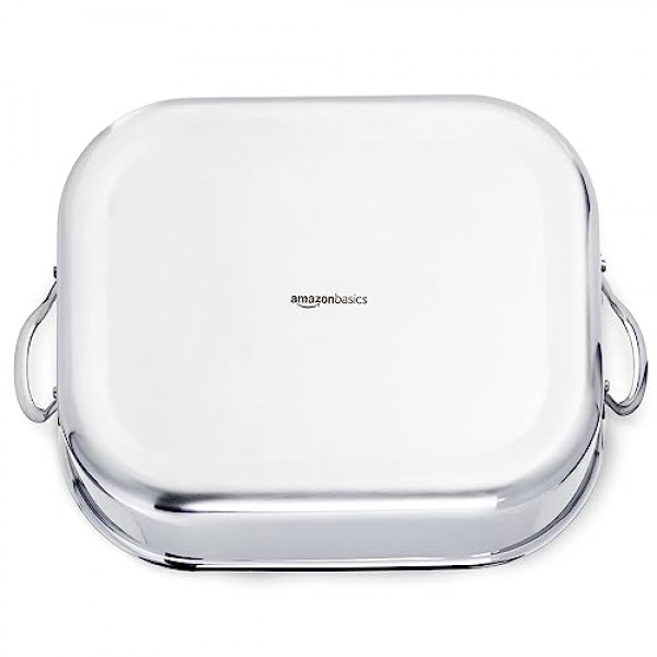 Amazon Basics 스테인레스 스틸 직사각형 로스팅 팬(랙 포함), 16인치