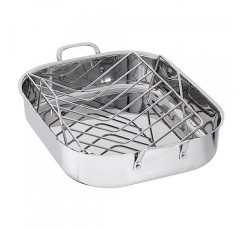 Amazon Basics 스테인레스 스틸 직사각형 로스팅 팬(랙 포함), 16인치