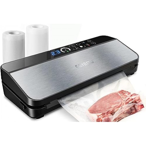 진공 실러 기계, ETL 테스트 및 인증 95KPA 디지털 디스플레이 식품 실러, 내장형 커터 및 백 보관함(최대 20피트 길이), 백 롤 2개(11x16' 및 8x16' 포함), 자동 및 수동 옵션 