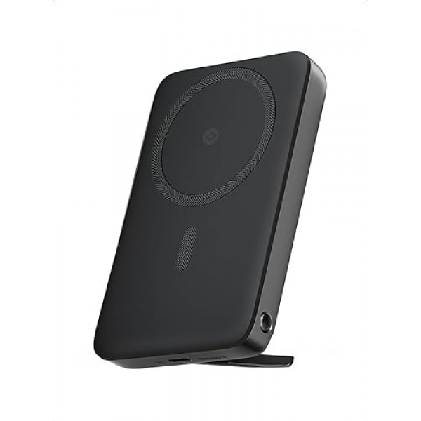 MagSafe용 AMEGAT 마그네틱 배터리 팩 10000mAh, 30W USB-C 고속 충전 기능을 갖춘 접이식 킥스탠드 무선 휴대용 충전기, iPhone 15/15 Plus/15 Pro/15 Pro Max, iPhone 14/13/12 시리즈 전용