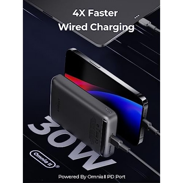 MagSafe용 AMEGAT 마그네틱 배터리 팩 10000mAh, 30W USB-C 고속 충전 기능을 갖춘 접이식 킥스탠드 무선 휴대용 충전기, iPhone 15/15 Plus/15 Pro/15 Pro Max, iPhone 14/13/12 시리즈 전용