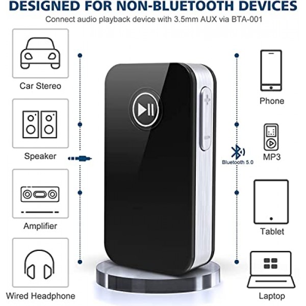 ELECTRIC GIANT Bluetooth 수신기 Bluetooth 5.0 무선 수신기 휴대용 Bluetooth 어댑터 차량용 스피커 시스템 및 스테레오 3.5m AUX 001을 갖춘 휴대폰용 오디오 장치