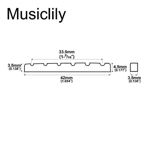 Musiclily 42mm 뼈 슬롯 일렉트릭 기타 너트 플랫 바닥 6현 펜더 Strat Tele, 42x3.5x4.5mm(2개)