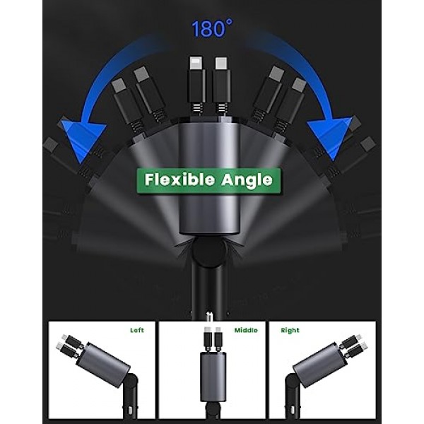 듀얼 접이식 케이블이 포함된 차량용 충전기 4 in 1 듀얼 포트 USB C PD 고속 충전 차량용 시가 라이터 어댑터(전압 디스플레이 포함) iPhone 14 13 Pro Max, iPad, Samsung과 호환 