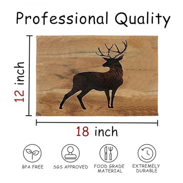 GICHUGI 러스틱 롯지 베어 디어 무스 플레이스매트 4개 세트, 소박한 캐빈 장식, 롯지 캐빈 장식, 야생동물 소박한 테이블 매트 주방 식탁 장식용 장소 매트 12x18인치