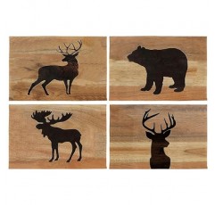 GICHUGI 러스틱 롯지 베어 디어 무스 플레이스매트 4개 세트, 소박한 캐빈 장식, 롯지 캐빈 장식, 야생동물 소박한 테이블 매트 주방 식탁 장식용 장소 매트 12x18인치