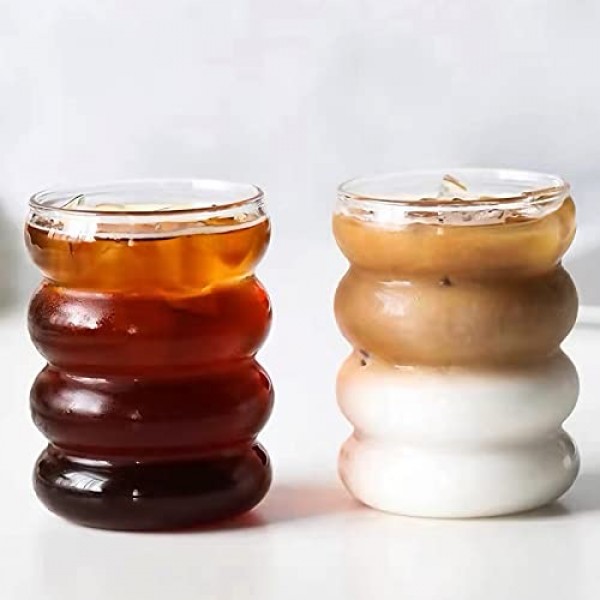 Ework4U 2 Pcs 유리 빨대 14oz 유리 세트, 칵테일 잔, 아이스 커피 잔, 맥주 잔, 물, 소다, 차, 선물에 이상적-청소 브러쉬 포함