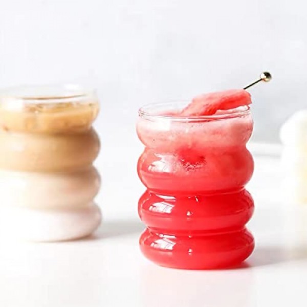 Ework4U 2 Pcs 유리 빨대 14oz 유리 세트, 칵테일 잔, 아이스 커피 잔, 맥주 잔, 물, 소다, 차, 선물에 이상적-청소 브러쉬 포함