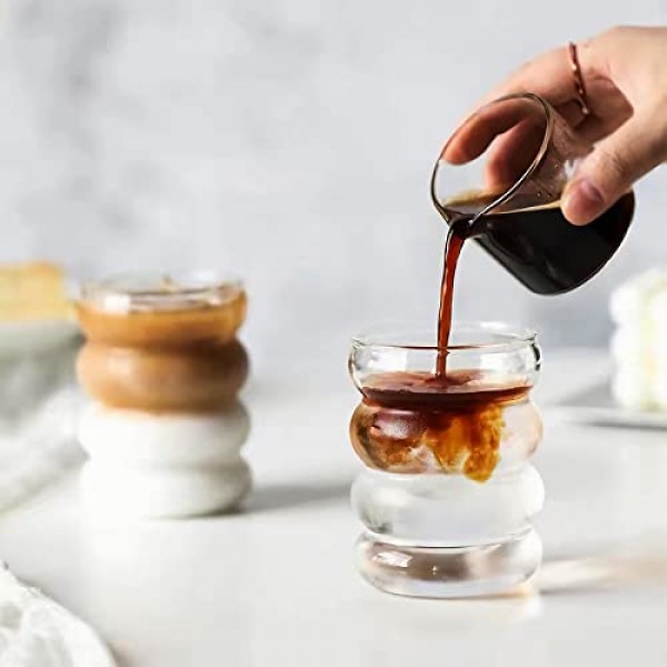 Ework4U 2 Pcs 유리 빨대 14oz 유리 세트, 칵테일 잔, 아이스 커피 잔, 맥주 잔, 물, 소다, 차, 선물에 이상적-청소 브러쉬 포함