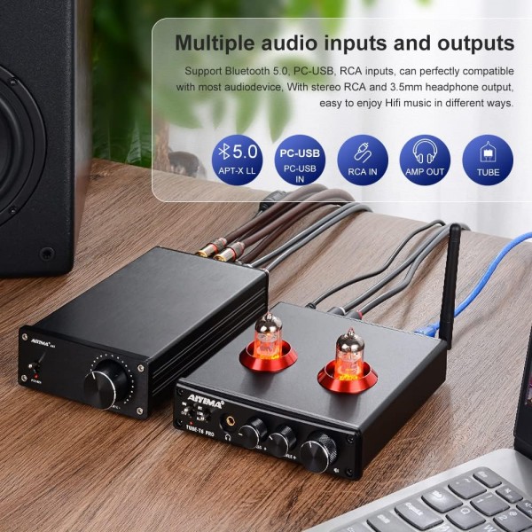 Aiyima t6pro qcc3008 블루투스 5.0 튜브 프리 앰프 hifi 헤드폰 앰프, PC-USB 24bit/192 khz dac aptx, 가정용 오디오 디코더 프리 앰프