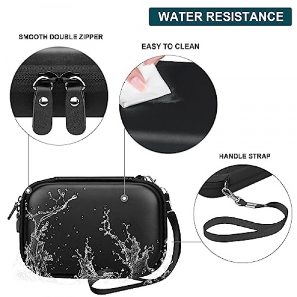 KODAK Printomatic 휴대용 디지털 즉석 인쇄 카메라용 하드 여행용 케이스, USB 케이블 인화지용 메쉬 포켓이 있는 보호 파우치 커버 휴대용 가방, 검정색