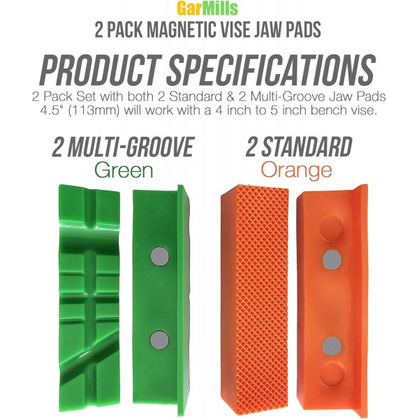 GarMills Vice Soft Jaws Protectors Covers Pads Magnetic 2 Pack 1 Multi-Grooved and I Standard Set 113mm(4.5)