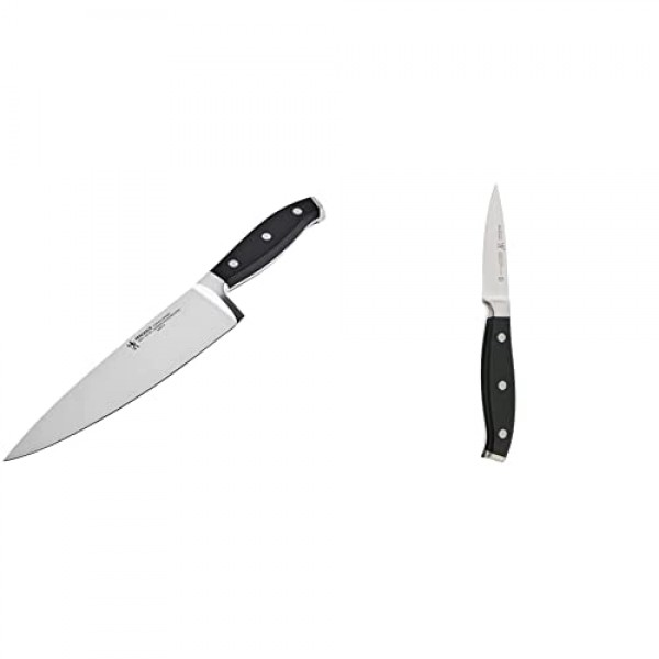 HENCKELS 단조 Premio Razor-Sharp 8인치 셰프 나이프 및 3인치 패링 나이프, 독일 엔지니어드, 블랙/스테인리스 스틸