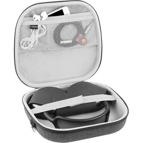 AirPod Max 이어폰 케이스와 호환되는 Geekria Shield 이어폰 케이스 스마트 케이스 및 액세서리 보관을 위한 공간이 있는 교체용 하드 쉘 여행용 휴대용 케이스(다크 그레이