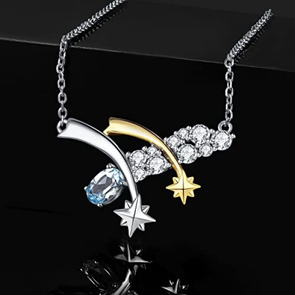 JewelryPalace 유성우 타원형 진짜 토파즈 바이패스 목걸이 펜던트 45 cm 블루 스톤 주얼리 세트 슈팅 스타 목걸이 여성용 실버 925 목걸이 여성용 옐로우 골드 도금 주얼리 