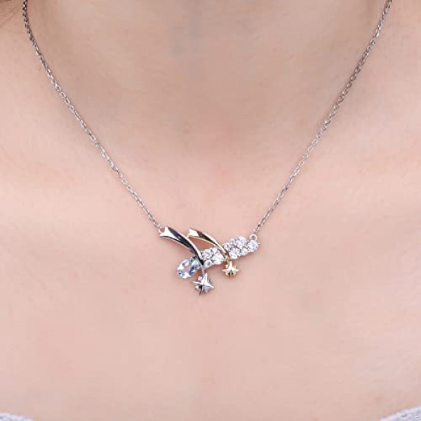 JewelryPalace 유성우 타원형 진짜 토파즈 바이패스 목걸이 펜던트 45 cm 블루 스톤 주얼리 세트 슈팅 스타 목걸이 여성용 실버 925 목걸이 여성용 옐로우 골드 도금 주얼리 