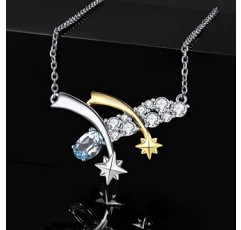 JewelryPalace 유성우 타원형 진짜 토파즈 바이패스 목걸이 펜던트 45 cm 블루 스톤 주얼리 세트 슈팅 스타 목걸이 여성용 실버 925 목걸이 여성용 옐로우 골드 도금 주얼리 