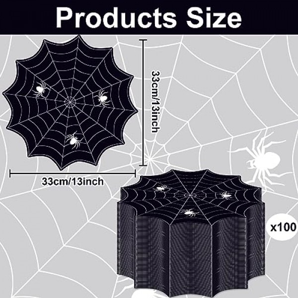 100 Pcs 스파이더 웹 Placemats 라운드 테이블에 대 한 13 인치 스파이더 웹 Placemats 부엌 홈 할로윈 크리스마스 파티 장식 용품에 대 한 흑백 거미 장식 Placemats