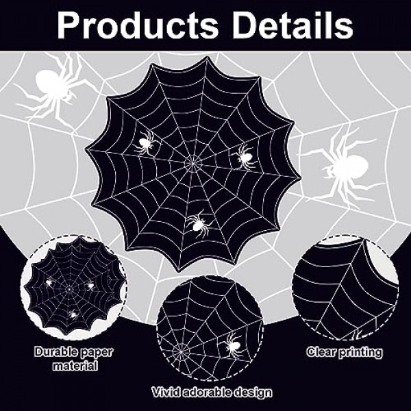 100 Pcs 스파이더 웹 Placemats 라운드 테이블에 대 한 13 인치 스파이더 웹 Placemats 부엌 홈 할로윈 크리스마스 파티 장식 용품에 대 한 흑백 거미 장식 Placemats