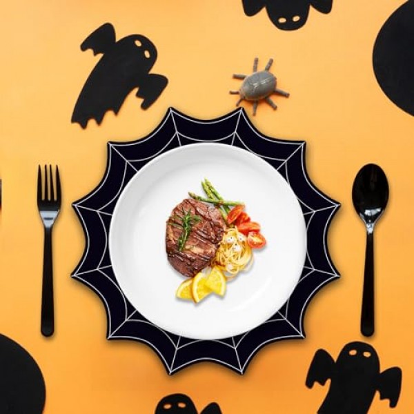 100 Pcs 스파이더 웹 Placemats 라운드 테이블에 대 한 13 인치 스파이더 웹 Placemats 부엌 홈 할로윈 크리스마스 파티 장식 용품에 대 한 흑백 거미 장식 Placemats