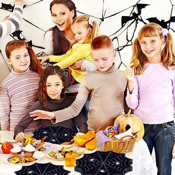 100 Pcs 스파이더 웹 Placemats 라운드 테이블에 대 한 13 인치 스파이더 웹 Placemats 부엌 홈 할로윈 크리스마스 파티 장식 용품에 대 한 흑백 거미 장식 Placemats