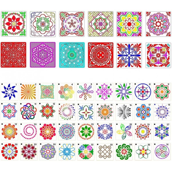 CDIYTOOL 48 Pcs 만다라 스텐실, 재사용 가능한 페인팅 스텐실 타일 템플릿 DIY DIY 록 우드 벽 도트 페인팅 아트 프로젝트 도어 테이블 창 록스 벽 아트 스크랩북