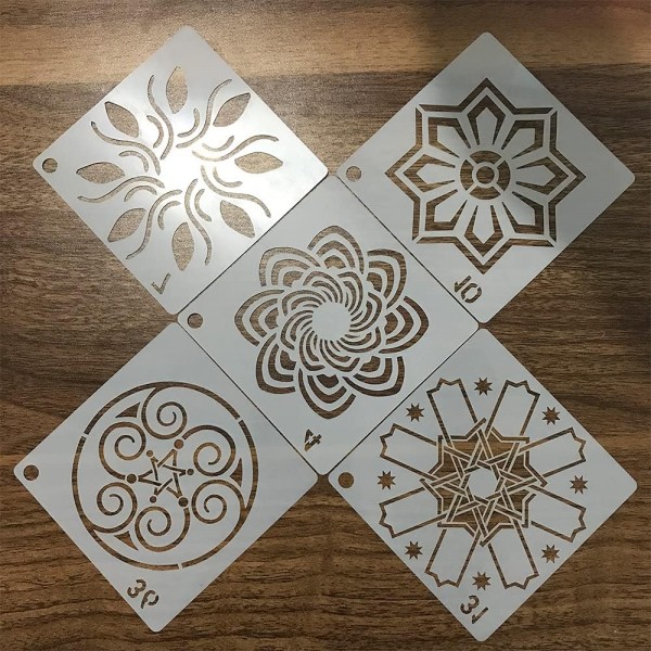 CDIYTOOL 48 Pcs 만다라 스텐실, 재사용 가능한 페인팅 스텐실 타일 템플릿 DIY DIY 록 우드 벽 도트 페인팅 아트 프로젝트 도어 테이블 창 록스 벽 아트 스크랩북