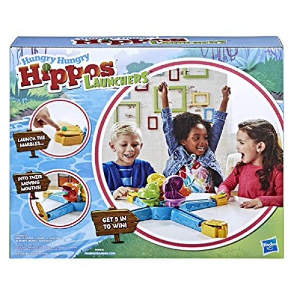 Hasbro Gaming Hungry Hungry Hippos 런처 게임(4세 이상 어린이용), 2-4인용 전자 유치원 게임