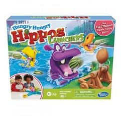 Hasbro Gaming Hungry Hungry Hippos 런처 게임(4세 이상 어린이용), 2-4인용 전자 유치원 게임