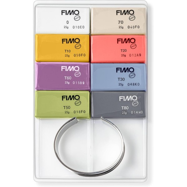 STAEDTLER 오븐 경화 모델링 클레이 FIMO 소프트 세트(팔찌 포함) 부드럽고 유연한, 특히 초보자와 취미 예술가용, 다양한 색상의 각 25g 하프 블록 8개, 8023 C8-1P