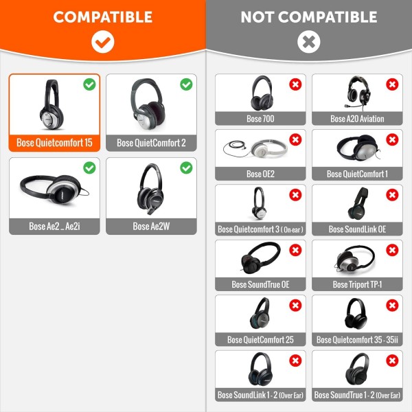 Bose 헤드폰용 WC Wicked 쿠션 교체용 벨루어 이어 패드 - QC25 / QC15 / QC2 / AE2 / AE2i / AE2W용 부드러운 벨루어, 고급스러운 메모리 폼, 추가 두께, 향상된 소음 차단 -