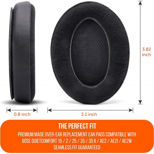 Bose 헤드폰용 WC Wicked 쿠션 교체용 벨루어 이어 패드 - QC25 / QC15 / QC2 / AE2 / AE2i / AE2W용 부드러운 벨루어, 고급스러운 메모리 폼, 추가 두께, 향상된 소음 차단 -