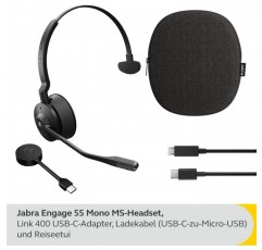 Jabra Engage 55 무선 모노 헤드셋(Link 400 USB-A DECT 어댑터 포함) - 잡음 제거 마이크, 장거리, 청력 보호 - MS Teams 인증 - 블랙 USB-A 모노 MS
