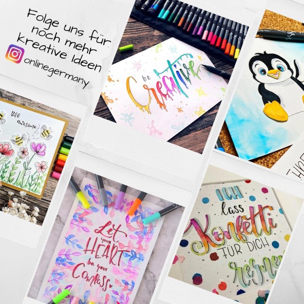 Online 81463 Calli.Brush, 핸드 레터링 브러시 펜, 브러시 펜 24개 세트, 롤 파우치 선물 포장에 담긴 서예 세트, 서예 팁, 불렛 저널링용 브러시 팁, 롤 파우치 싱글에 수채화 