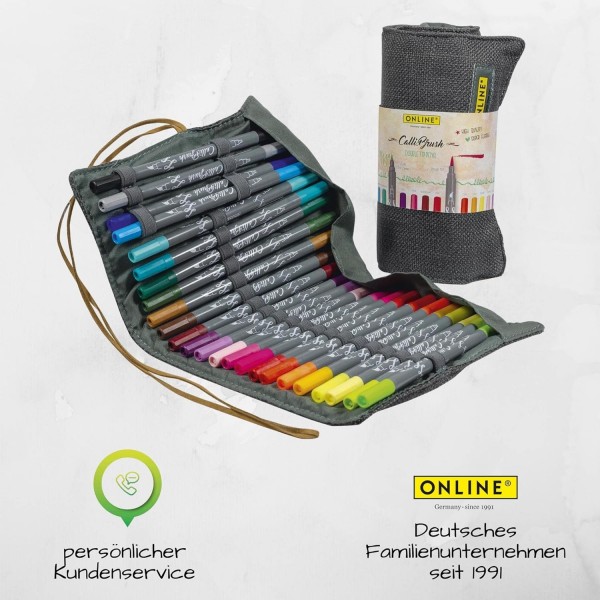 Online 81463 Calli.Brush, 핸드 레터링 브러시 펜, 브러시 펜 24개 세트, 롤 파우치 선물 포장에 담긴 서예 세트, 서예 팁, 불렛 저널링용 브러시 팁, 롤 파우치 싱글에 수채화 